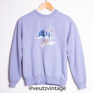 Vintage Winter Bunnies and Cardinals by Birch Tree